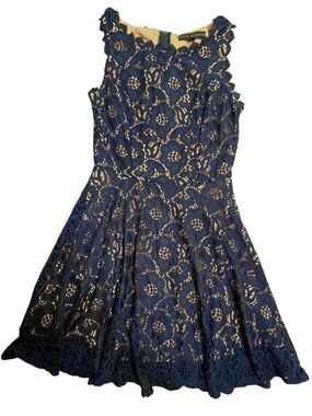 City Studio Navy Blue Floral Lace Fit & Flare Dress